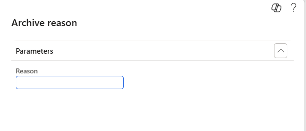 The Archive button and its confirmation dialog with an archive reason field.